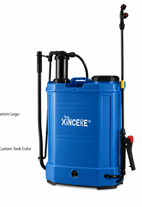 Manual backpack sprayer angled side view
